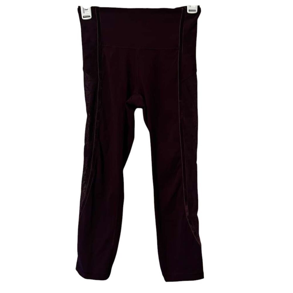 Lululemon High Rise Ankle Burgundy Leggings Women Size 4 Mesh Sides